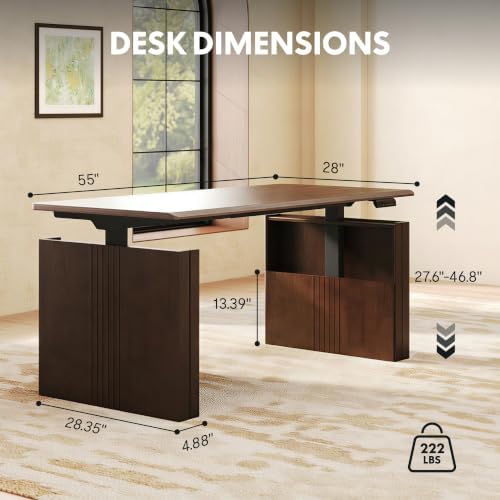 FLEXISPOT 55 x 28 Inch WoodiX Solid Wood Executive Standing Desk, Walnut - Image 2