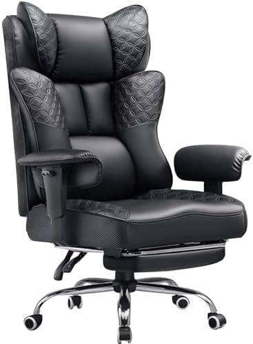 GTPLAYER Big and Tall Office Chair Wide Ergonomic Gaming Chair with Deluxe Embossing Designed Leather with Foot Rest,150°Reclining Adjustable Soft Armrests Pocket Spring Back Support and Pillow by GTPLAYER