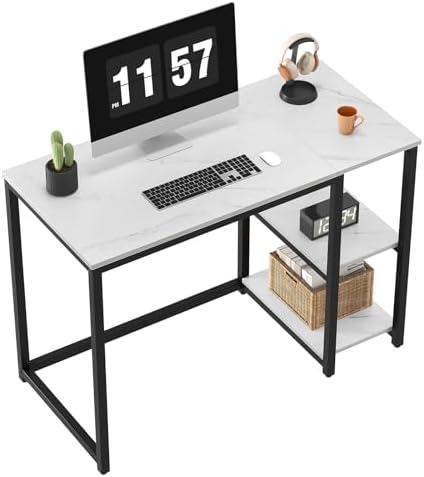 SINPAID 40" Small Computer Desk with Shelves for Home Office,White Marble by SINPAID