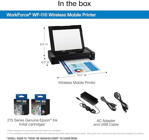 Epson Workforce WF-110 Wireless Color Mobile Portable Inkjet Printer - Image 3