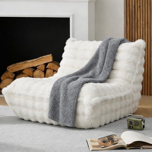 Memory Foam Bean Bag Chairs with Filler Faux Fur Fireside (White) by KKdema