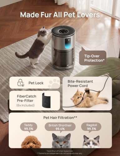 DREO Smart Pet Air Purifier for Home, Bedrooms Air Cleaner with Wi-Fi/Voice/Alexa, Auto/Turbo/HEPA Sleep Mode for Smoke, Dust, Pollen, Odor, PM2.5 Quality Monitor, 4 Speeds, DR-HAP009AS (DREO 539AS) - Image 4