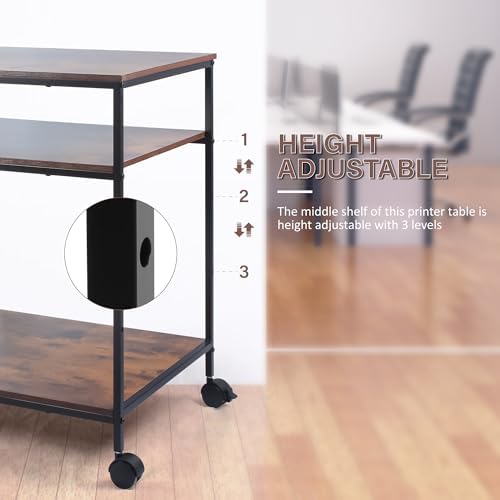 31.5" Heavy Duty Large Printer Stand with Adjustable Storage Shelf, Wood - Image 3