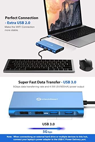 11 in 1 Docking Station, Triple Monitors USBC Laptop Docking Station(Blue) - Image 7