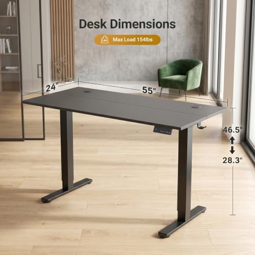 Claiks Electric Standing Desk 55x24 Inch Adjustable Desk, Black - Image 3