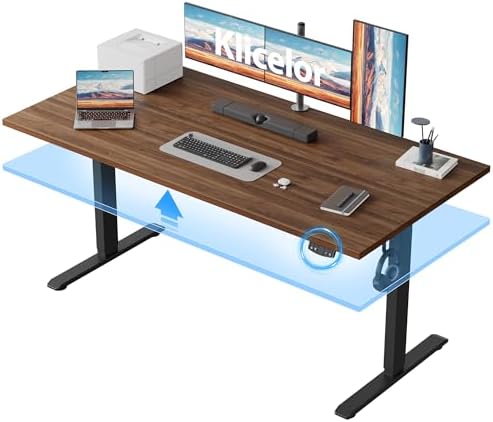 Klicelor 60 Inch Large Electric Standing Desk, Height Adjustable Office Desk, Sit Stand Up Computer Gaming Desk with Memory Preset, Two-Piece Desktop, Dark Walnut by Klicelor