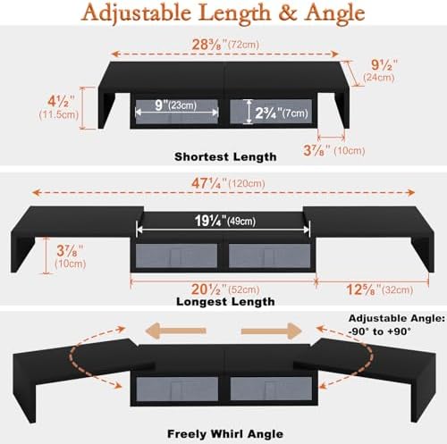 TEAMIX Wood Dual Monitor Stand Riser with Drawers-Length and Angle Adjustable Triple Monitor Stand with Storage Large Computer Riser for 2/3 Monitors/Laptops/PC/Printers - Image 4