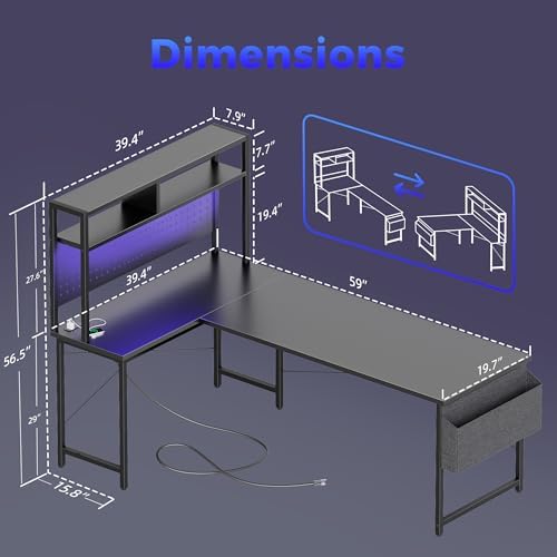 Mericonia 59 inch L Shaped Desk with Pegboard, Large Corner Gaming Desk - Image 2