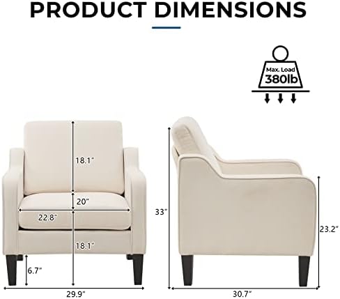 VINGLI Accent Chairs, Linen Upholstered Armchair for Living Room, Beige - Image 2