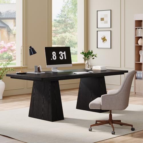 Tribesigns 63-Inch Executive Desk, Large Office Computer Desk with Double Pedestal, Modern Simple Workstations Writing Table Conference Table Business Furniture for Home Office, Black - Image 3