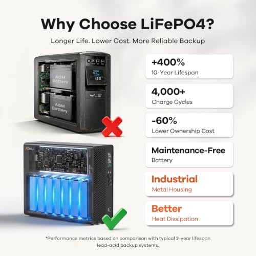 1500VA/1000W LiFePO4 UPS Battery Backup, Pure Sine Wave, 8 Outlets - Image 5
