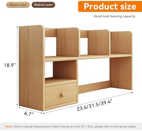Desk Hutch, Wood Desktop Shelf Organizer with Cubby & Drawer for College Dorm Room, Office Desk Top Bookshelf for Storage - Image 2