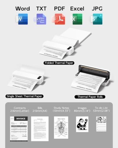 A285M Wireless Inkless Portable Thermal Printer, with Case & 4 Rolls Paper - Image 3