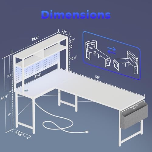 Mericonia 59 inch L Shaped Desk with Pegboard, Large Corner Gaming Desk - Image 2