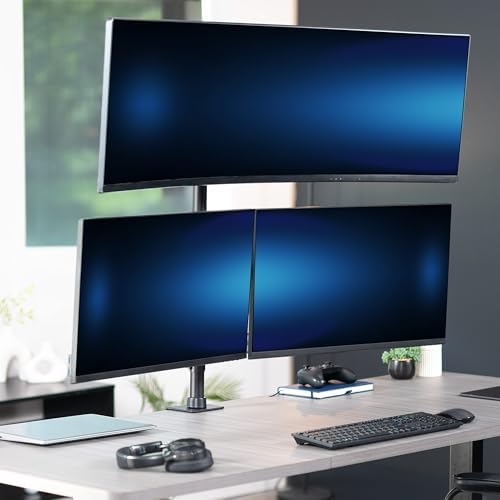 VIVO Triple Monitor Extra Tall Desk Mount for up to 49 inch Ultrawides on Center Bracket and 27 inch Screens on Side Brackets, Holds up to 44 lbs, Black, STAND-V103T - Image 2