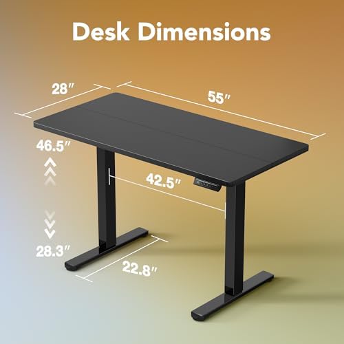 HUANUO 55x28 Inch Electric Standing Desk, Height Adjustable, Black - Image 3