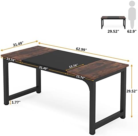 Tribesigns 63” Executive Desk, Large Office Computer Desk with Thicken Frame, Modern Simple Workstation Business Furniture for Home Office, Rustic Brown/Black - Image 2