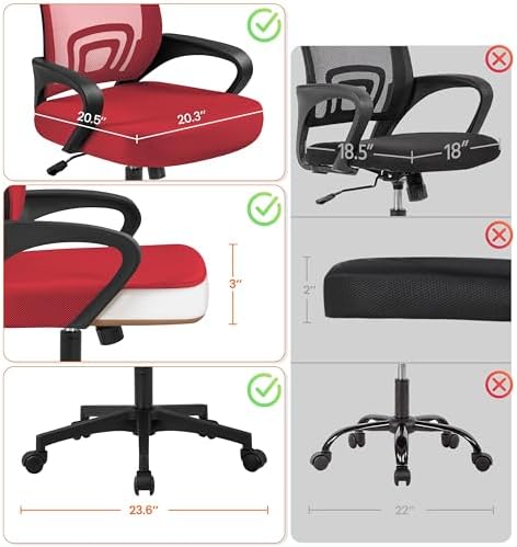 Yaheetech Mid Back Mesh Computer Office Desk Chair Adjustable Swivel, Red - Image 5