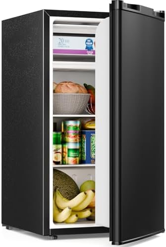 Antarctic Star 3.2 Cu.Ft.Compact Refrigerator with Freezer, Mini Fridge Single Door with Adjustable Thermostat,Removable Glass Shelves for Apartment,Dorm,Office,Kitchen，BLACK by AntarcticStar