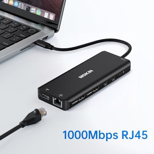 USB C Laptop Docking Station Dual Monitor Dual HDMI 4K DP Triple Display Hub, 13 in 1 MOKiN USB C Hub with 3 Monitors, DisplayPort, USB 3.1, RJ45, 100W PD, Card Reader, Audio/Mic, for Dell HP, Black - Image 6