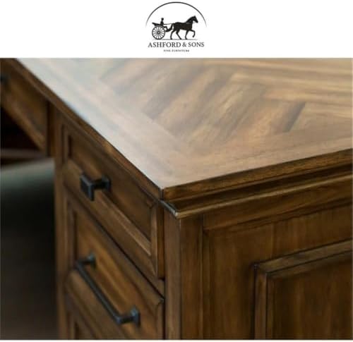 Ashford & Sons Artisan L-Desk & Return, 8-Drawer Executive Corner Workstation, 30" H x 68" W x 70" D, Hardwood Solids with Veneer, Distressed Finish, Built-in Power Center, Home Office Desk - Image 7
