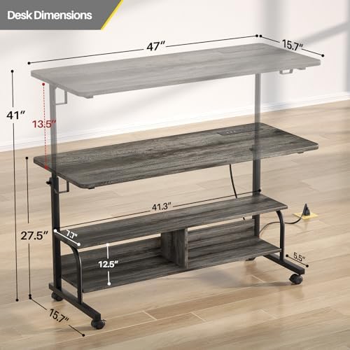 Armocity 47" Rolling Standing Desk with Charging Station for Couch Bed - Image 3
