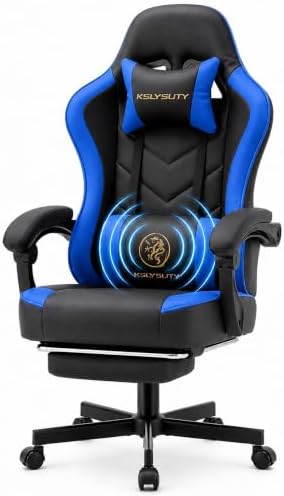 Office Desk Computer Gaming Chair for Adults, Ergonomic High Back Gamer Chair with Massage and Pocket Spring Cushion, Swivel Comfy Video Game Chairs with Footrest and Lumbar Support (Black Blue) by Wismestr