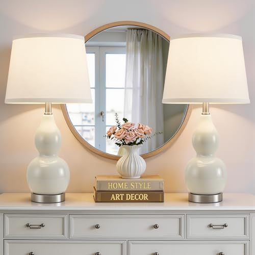 GyroVu 22" Table Lamp Set of 2, Color Temperature Adjustable Double Gourd Ceramic Lamps Classic Nightstand Table Lamps for Bedroom Beside Lamps for Living Room, Cream-Bulbs Included - Image 5