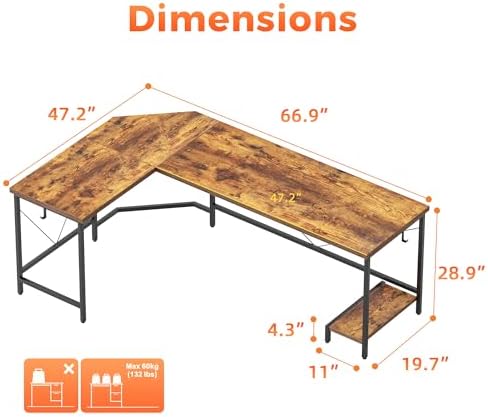 Mericonia 67 inch L Shaped Desk with CPU Stand, Large Corner Gaming Desk - Image 2