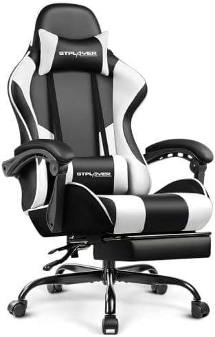 GTPLAYER Gaming Chair, Computer Chair with Footrest and Lumbar Support, Height Adjustable Game Chair with 360°-Swivel Seat and Headrest and for Office or Gaming (White) by GTPLAYER