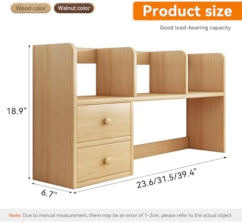 Desk Hutch, Wood Desktop Shelf Organizer with Cubby & Drawer for College Dorm Room, Office Desk Top Bookshelf for Storage - Image 2