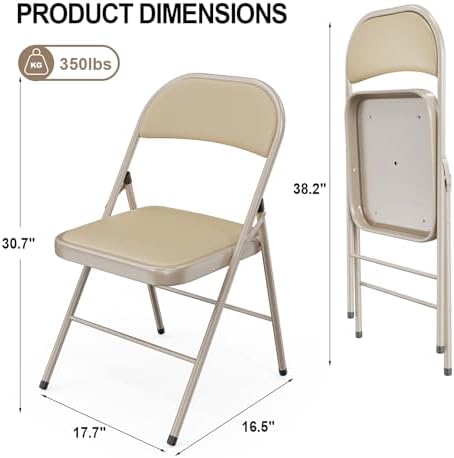 VINGLI 20 Pack Folding Chairs with Padded Seats, Metal Frame with Pu Leather Seat & Back, Capacity 350 lbs, Set of 20, Khaki - Image 3