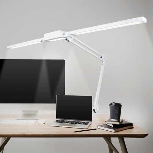 Neatfi Pro LED Desk Lamp | 3,000 Lumens | Dimmable 30W Desk Light | 360 SMD LEDs | CRI 95 | Adjustable Color Temperature | Home, Office, or Workbench (White, 41-Inch, CCT with Clamp) by Neatfi