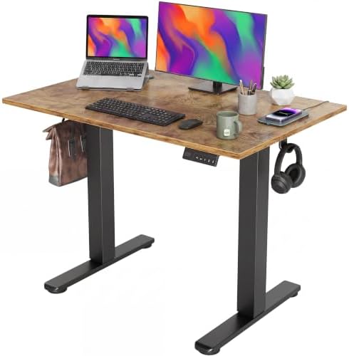 Claiks Electric Standing Desk, 40x24 Inch, Rustic Brown by CLAIKS