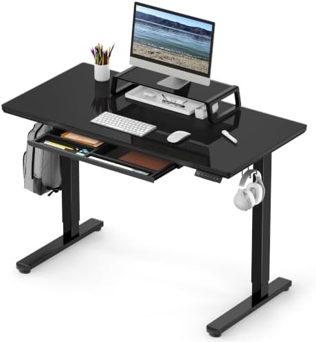 SHW 48-Inch Glass Electric Height Adjustable Standing Desk, Black by SHW