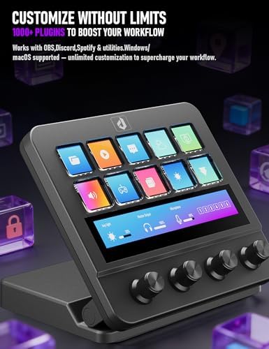 Stream Control Deck 10 Programmable Macro Keyboard 4 Knob Stream Controller 0-60° Adjustable LCD Macro Pad Wired Shortcut Keyboard for Streamers/Content Creators/Office Compatible with Windows /macOS - Image 6