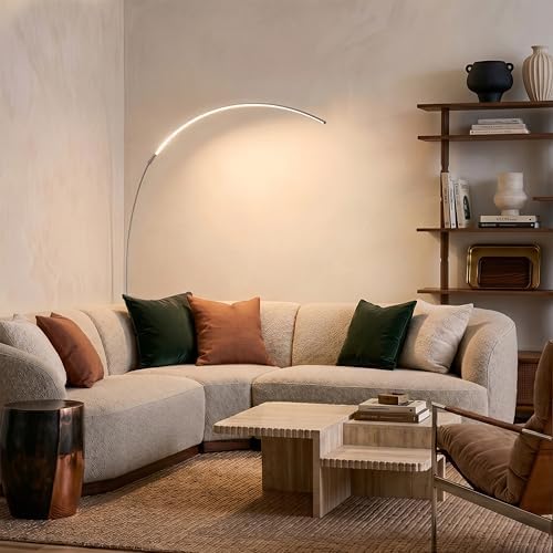 Brightech Sparq Arc Floor Lamp - Sleek, Minimalist Curved LED Standing Lamp for Living Room, Office Desk, Arches Over Bed and Sofa for Reading, Bright & Dimmable Task Light - Silver - Image 3