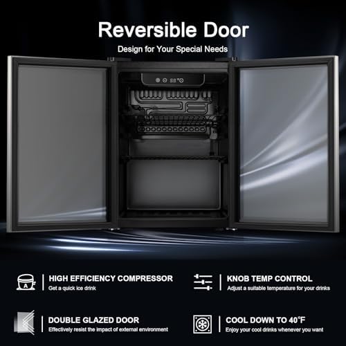 Antarctic Star 68 Can Beverage Refrigerator,Mini Fridge with with Stainless Steel Glass Door, Digital Temperature Display,Electronic Temperature Control, 1.7Cu.ft Silver - Image 4