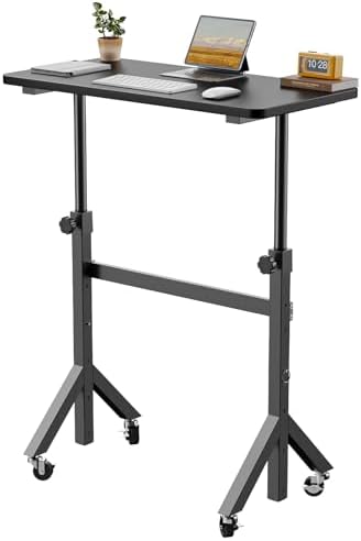 ErGear Small Standing Desk Adjustable Height, 6 Height Settings Up to 46.5″, Walking Pad Desk with Triangular Leg Design, Smooth Mobility with Lockable Wheels, Standing Desk for Walking Pad, Black by ErGear