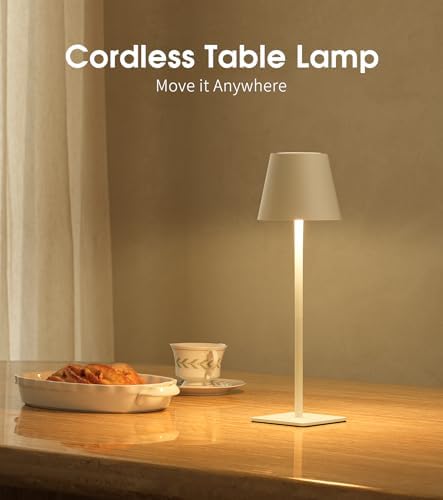 UME Cordless Table Lamp, Battery Operated Lamp - Portable Waterproof Rechargeable Table Lamp w/ 3 Color Temps & Stepless Dimming for Dinner, Desk, Cafe, Outdoor (White) - Image 3