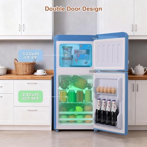 Retro Mini Fridge with Freezer 3.5 Cu. Ft, Small Refrigerator Dual Door - Image 3