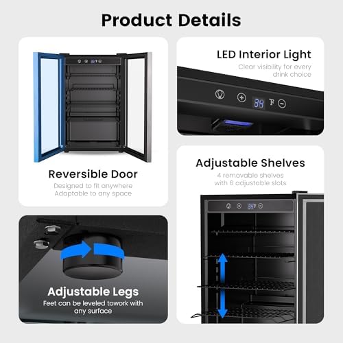 Feelfunn 4.5 Cu.Ft Beverage Refrigerator, 145 Can Mini Fridge, Silver - Image 6