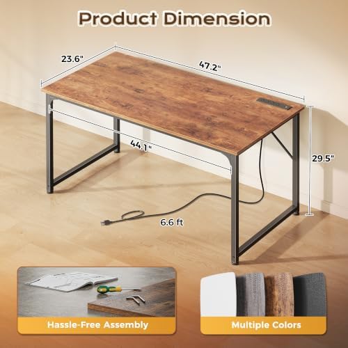 PRAISUN 47 X 24 Inch Deeper Desk with Power Outlets - Image 2