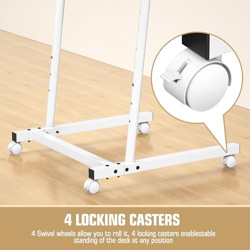 Eocnrhe Treadmill Desk, Mobile Small Standing Desk with Wheels for Walking Pad, Portable Table for Laptop, Rolling Table Adjustable Height, Bedside Table，White - Image 7