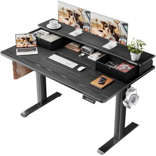 Veken 47x28 in Electric Standing Desk with Drawers, Adjustable Table, Black by Veken
