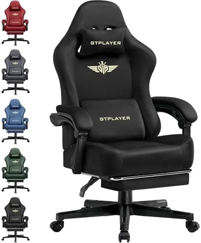 GTPLAYER Big and Tall Gaming Chair Fabric with Pocket Spring Cushion, High Back Ergonomic Computer Chair with Footrest for Adults Lumbar Support Swivel Game Chair for Office Gaming 350LBS, Black by GTPLAYER