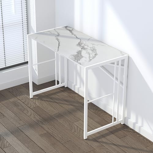 Lutown-Teen 40 inch Folding Computer Desk, White Marble - Image 7