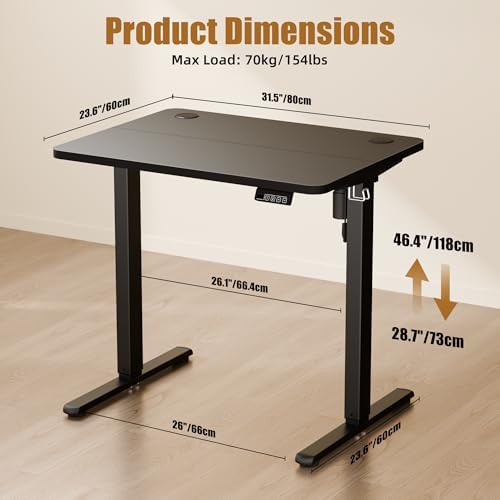 Small Standing Desk, 32"x24" Height Adjustable Sit-Stand Office, Black - Image 3