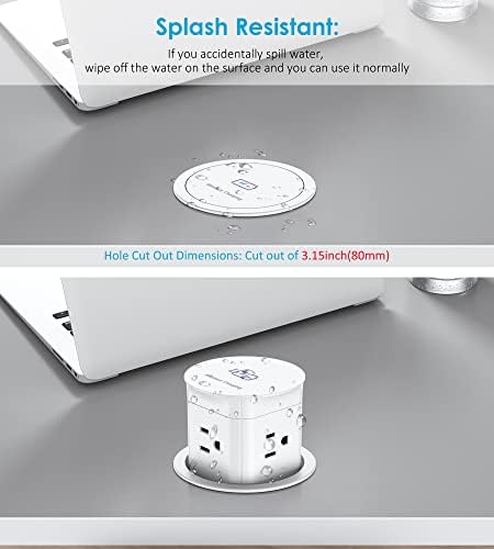 Jgstkcity Pop Up Outlet with 15W Wireless Charger,4 Outlets 15A, Splash Resistant,3 inch Desk Hole Power Grommet,Space Saver Outlet for Kitchen Countertop,Office Conference Table,ETL Listed - Image 4