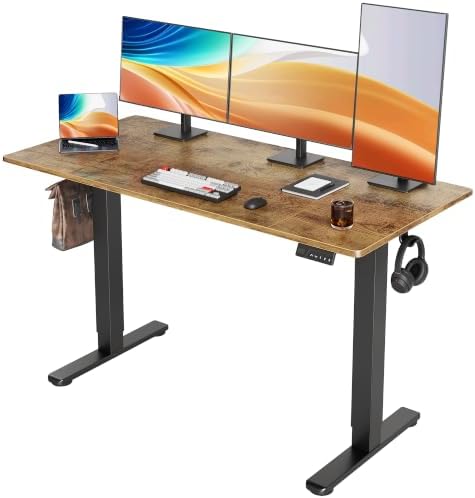 Seang Electric Standing Desk Adjustable Height, 55 x 24 Inch Sit Stand Desk with T-Shaped Frame, 3 Memory Presets & Cable Management for Home Office Computer Workstation, Black Frame/Rustic Brown Top by Seang